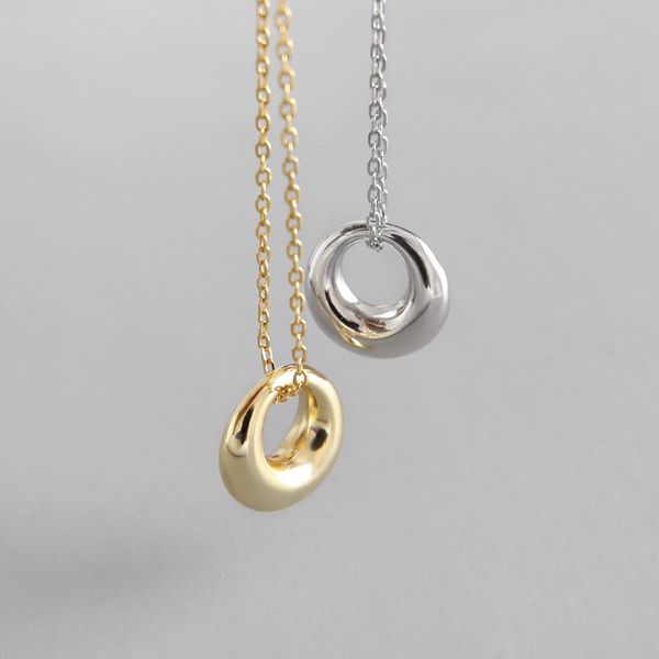 

korean style s925 sterling silver fashion minimalist geometric ring short clavicle necklace womens silver chain, Golden;silver