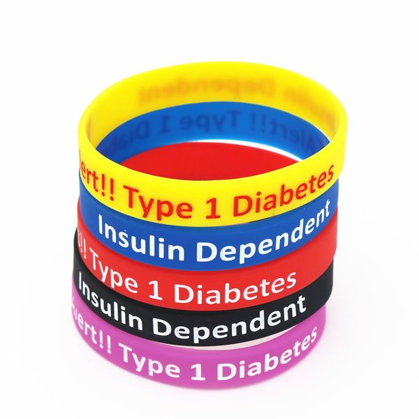 

1pc diabetic bracelets medical alert type 1 diabetes dependent silicone wristband armband nurse bangles gits sh043, Golden;silver