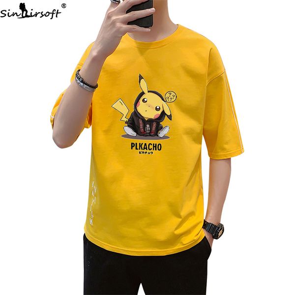 

2020 summer burst models cotton five-point short-sleeved t shirt men fashion casual cartoon printing t-shirt men three styles, White;black