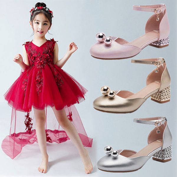 

children high-heeled shoes princess kids girls party shoes teenager baby dance leather sneakers girls kids student dress, Black;grey