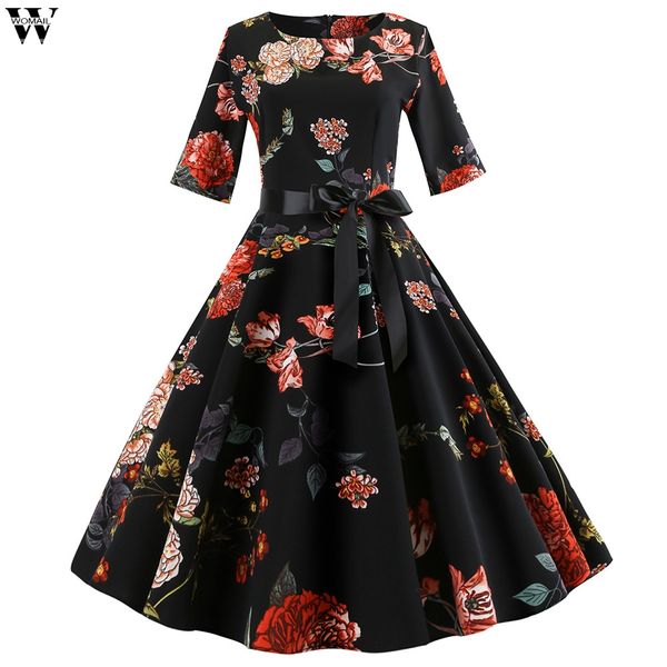 

2019 new women autumn a-line dress casual print vintage dress half sleeve big size party boho print dresses vestidos jan24, Black;gray