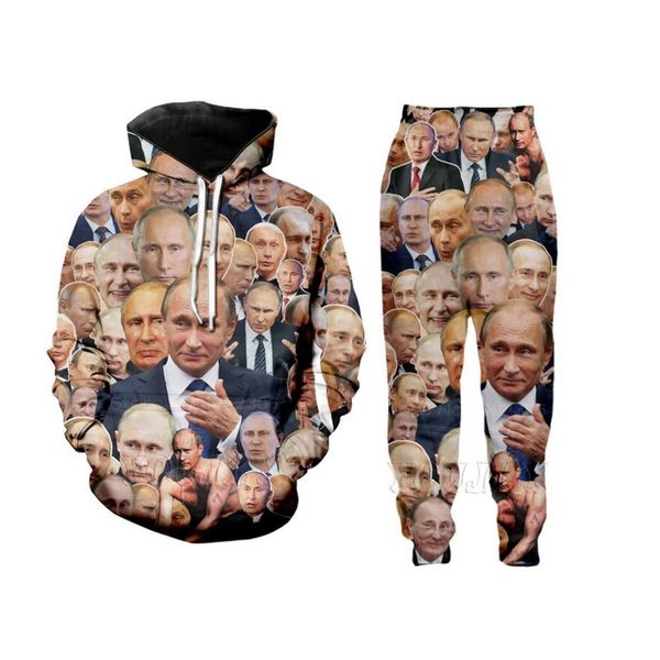 

new fashion mens/womens vladimir putin funny 3d print casual hoodie+pants, Black