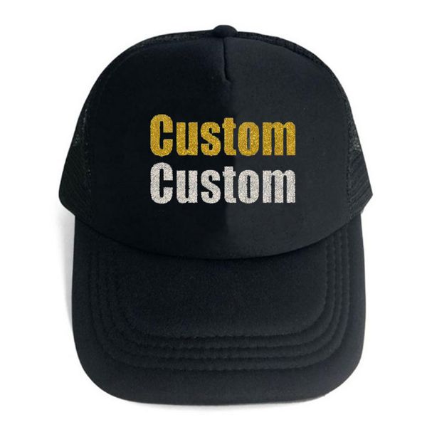 

custom trucker mesh back hat embroidered your own text curved mesh cap woman glitter powder stamping team wedding ceremony letter hat, Blue;gray