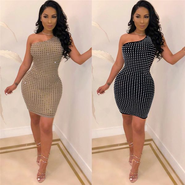 

one shoulder backless women dresses club slim rhinestone long sleeved bodycon dresses fashion women party dresses, White;black