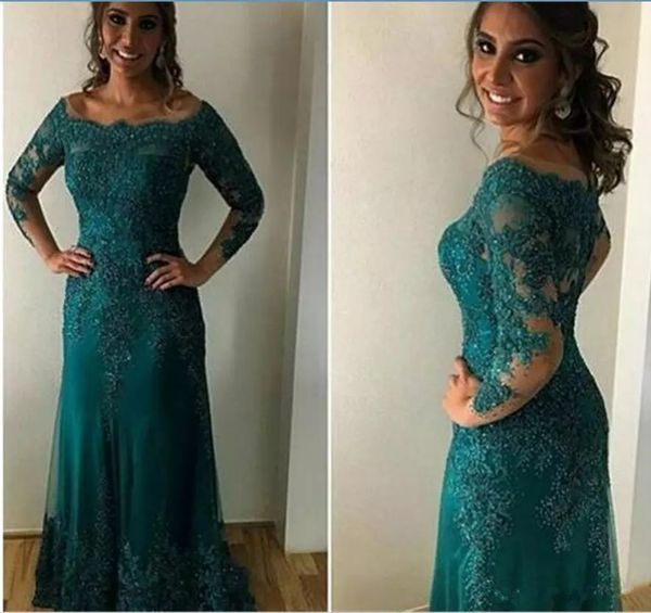 

retro lace 2019 mother of bride groom dresses sheer long sleeves beaded mermaid mother of groom dresses evening prom gowns floor length, Black;red