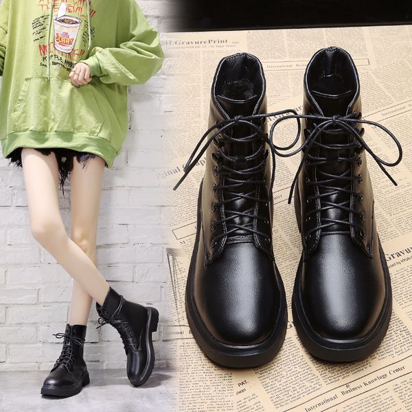 

shoes lace up winter boots lady booties ladies round toe luxury designer low heels booties boots-women 2020 mid-calf mid calf, Black