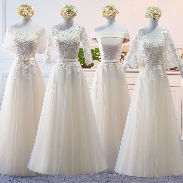 

champagne tulle long bridesmaid dresses with lace in stock floor length party dress 2020 lace up, Red;white