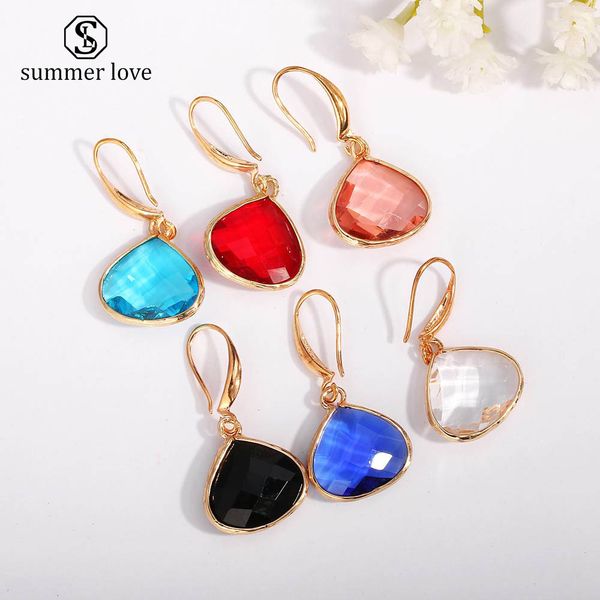 

new glass crystal teardrop pendant dangle earring for women unique design geometric plating copper hook earring fashion jewelry gift, Silver