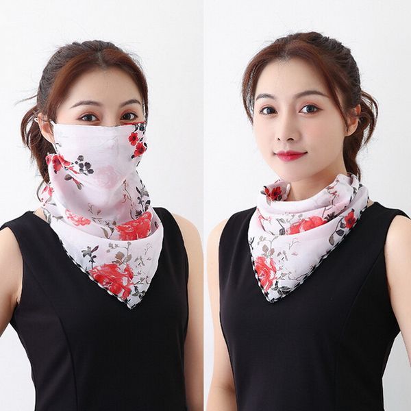 

summer sun protection facemask women's scarf chiffon outdoor driving cycling masks sunshade neck sunscreen mask silk mascarillas, Black