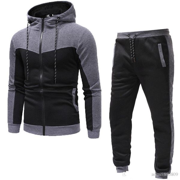 

2019 new fashion men tracksuit set hoodies sweatshirt slim fit pants jogger sportswear suit, Gray