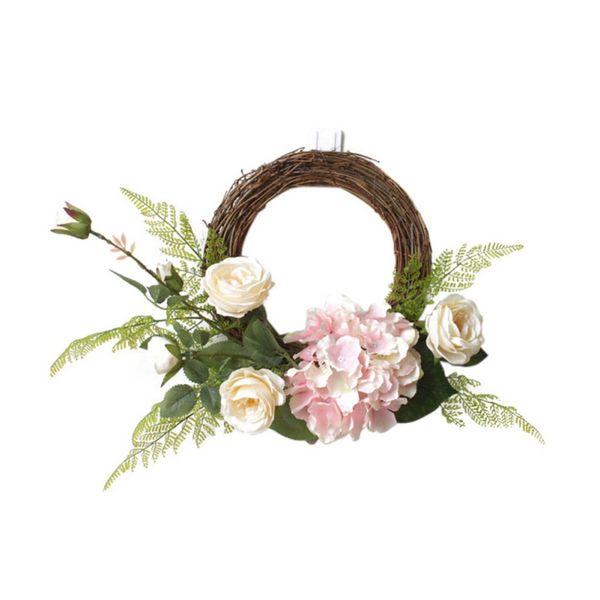 

lovely artificial rose flower wreath fake hydrangea floral rattan garland for front door window wall hanging decor wedding party