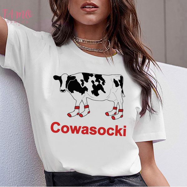 

cow t shirt print women v neck female harajuku clothes tee korean ulzzang t shirt 90s kawaii shirts femme tshirt printed cartoon, White