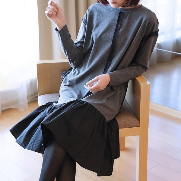 

designer dress women clothing 2019 new fashion spring ruffle patchwork hemlin females dress long sleeve loose loose casual vestido yf790, Black;gray