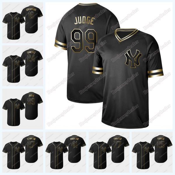 

77 Clint Frazier Golden Edition Aaron Judge Yankees Didi Gregorius Gleyber Torres Aaron Hicks Miguel Andujar Brett Gardner Stanton Jersey