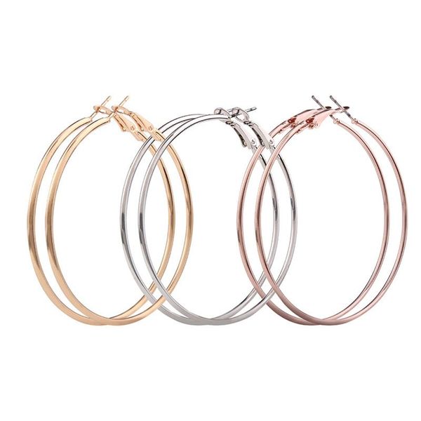

3 pairs trendy 2019 60mm big hoop earrings set women in gold plated rose gold plated silver, Golden;silver