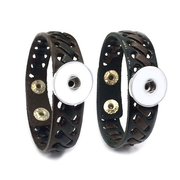 

fashion punk 255 interchangeable really genuine leather retro bracelet 18mm snap button bangle charm jewelry for women men gift, Black