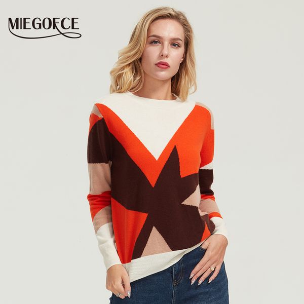 

miegofce 2019 вокруг шеи для женщин случайных трикотажных зимних свитеров отрывного стиля джемперы женских лоскутных пуловеров шикарных блуз, White;black