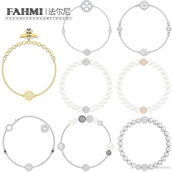 

fahmi swa remix collection invisible magnetic buckle bee pearl geometric crystal bracelet to match pendant valentine's day, Golden;silver