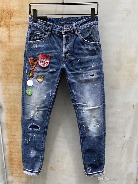 

mens designer pants new style casual skinny sweatpants mens designer ripped jeans mid-waistline pants brand mens jeans collage design, Blue