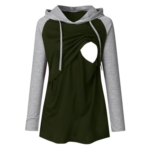 

women pregnant nusring maternity long sleeve splicing pullover hooded, White