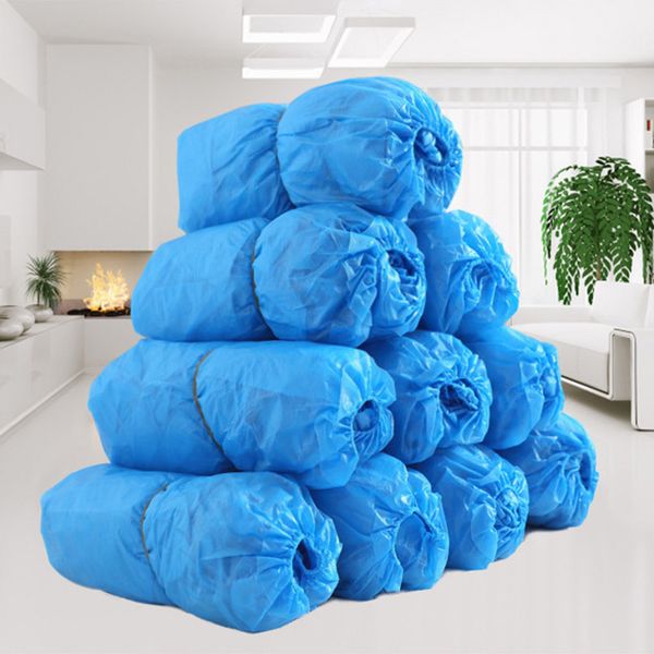 

1pack/100 pcs plastic disposable shoe covers medical waterproof boot covers overshoes rain shoe covers mud-proof blue color