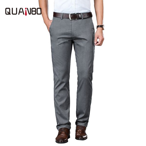 

quanbo 2020 spring summer new thin men's casual pants men tencel business straight fashion trousers plus size 42, Black