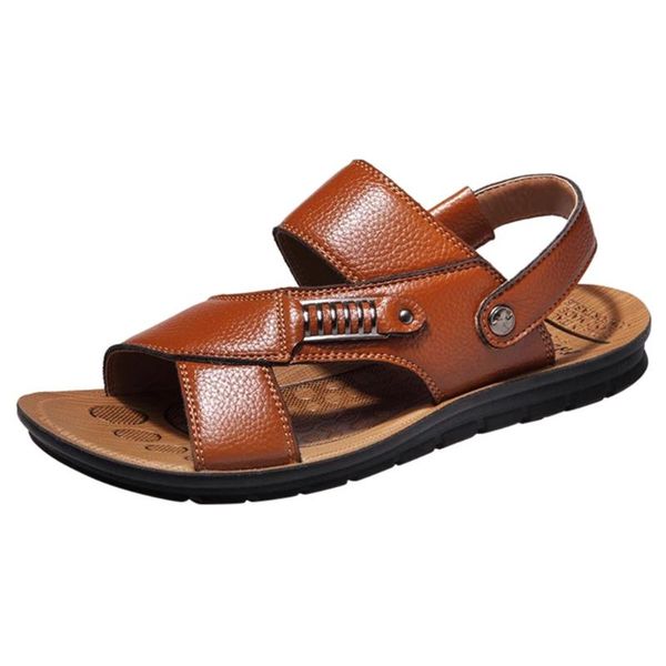 

2020 men's fashion breathable leather beach sandals shoes sliding outdoor comfort two wearing sandals, Black
