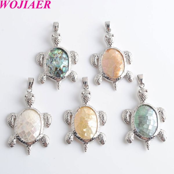 

wojiaer new zealand natural abalone shell oval beads turtle pendants charms fit necklaces jewelry making dbw903, Silver