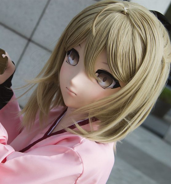 

lili mask-06) sweet girl resin head mask kigurumi cosplay japanese role play anime silicone kigurumi mask crossdresser doll, Black;red