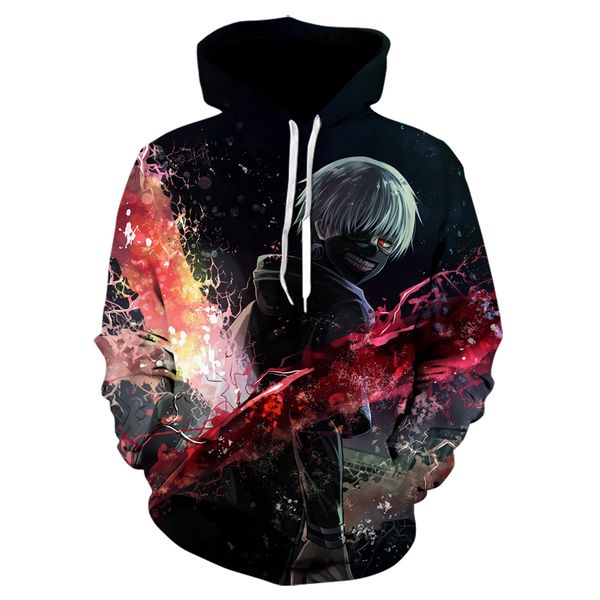 

new japanese cartoon anime tokyo ghoul kaneki ken harajuku 3dprint costume cosplay hoodie design hoodies, Black