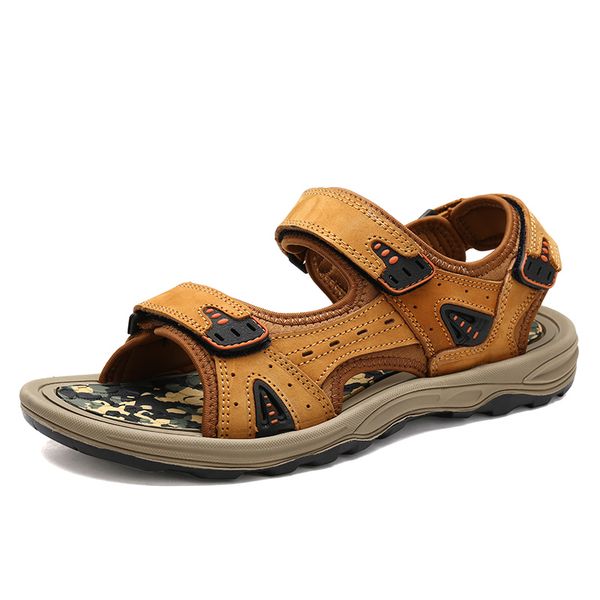 

men's sandals mens genuine leather sandals summer men outdoor beach casual shoes men classics walking shoes size 39-46, Black