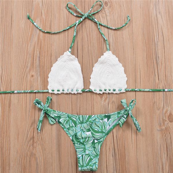 Bikinis Mujer Sexy Crouchet Бикини Купальники Женщины набор Купальник Handmade вязаный купальный костюм Thong Push Up Biquinis Feminino