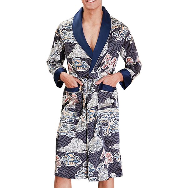 

kimono men dragon print silk robes male senior satin sleepwear satin bathrobe men bata hombre capucha #2, Black;brown