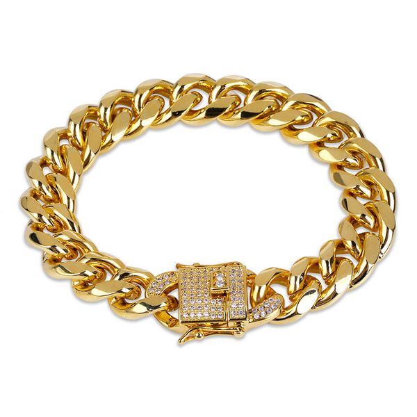 

hip hop bracelets jewelry fashion luxury 12mm width 18k gold plated chain bracelets bling zircon micro paved men bracelets wholesale lbr081, Black