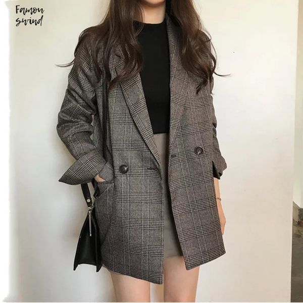 

куртка мода новые blazer женщин проверьте с длинным рукавом хлопок causual урожай пальто плед груза падения хорошее качество, White;black