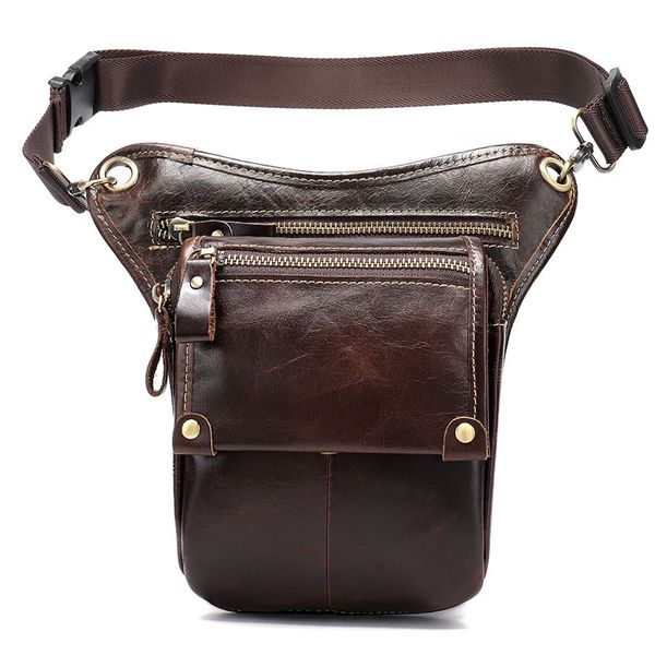 

outdoor leisure riding bag men's leather multi-function retro leg waist bag messenger tactical genuine leather pockets