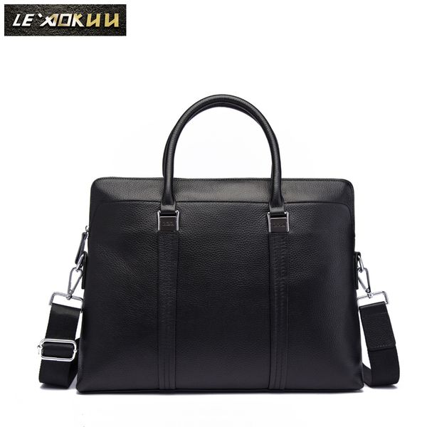 

men genuine leather black designer business briefcase fashion 16" laptravel bag case attache messenger bag portfolio b9161