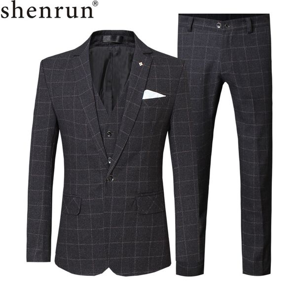 

men's suits & blazers shenrun men check fashion business office work daily life formal casual suit slim fit 3 pieces black blue purple, White;black