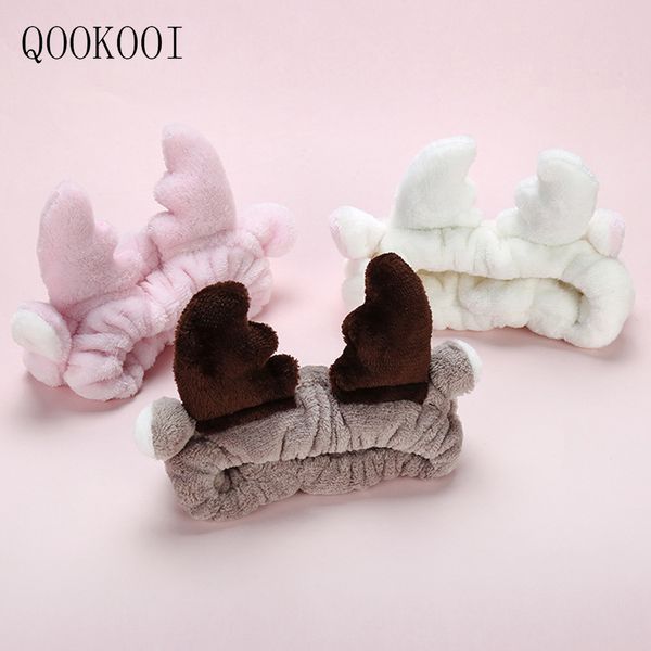 

qookoo i lovely antlers womens hair band spa wash face makeup deer horn soft hair band headbands shower korean accessories