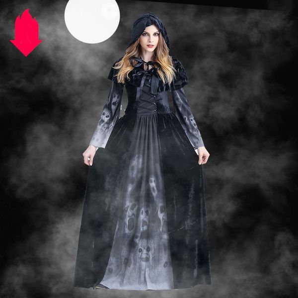 

halloween costumes designer womens dresses for halloween horror witches cosplay clothing with printed fashion suits with cloak+dresses, Black;red