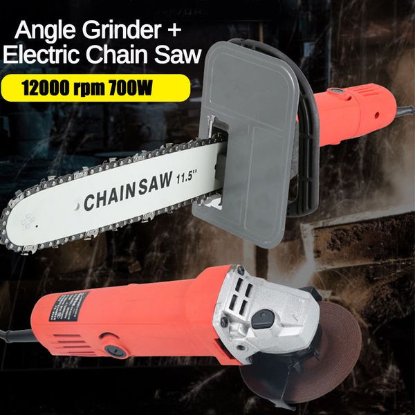 

12000rpm 2 in 1 electric 100mm angle grinder chainsaw 700w multi-function woodworking cutting chainsaw bracket change grinder