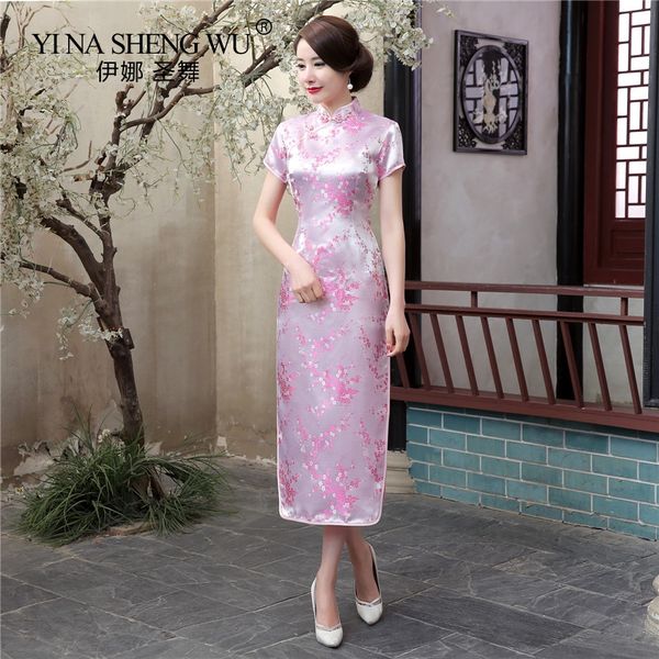 

chinese traditional costumes cheongsam women slim bodycon dress cheongsam tang suit dragon phoenix print split dress 17 colors, Red