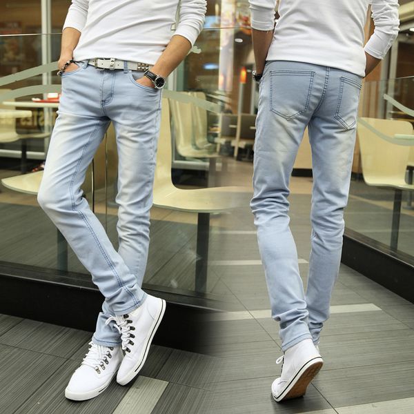 

jeans men streetwear trousers slim fit casual pants skinny straight clothes classic mens jeans elasticity pant modis denim, Blue