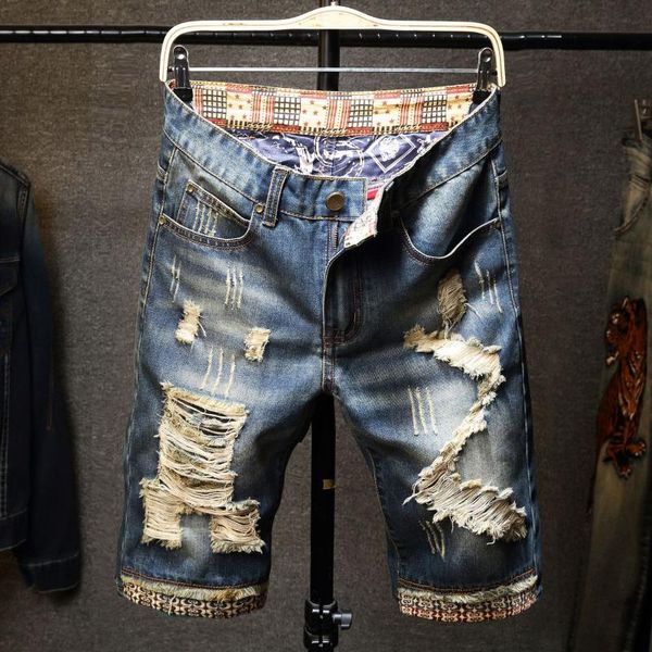 

idopy fashion summer denim shorts ripped american and european style jeans shorts with holes plus size 28-40, Blue
