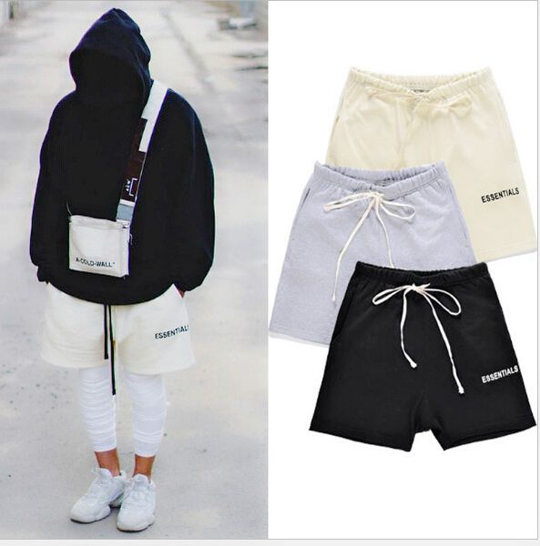 

mens high street elastic waist shorts pants women hip hop essentials est print fear of god pants lovers cutton solid promotion, Black