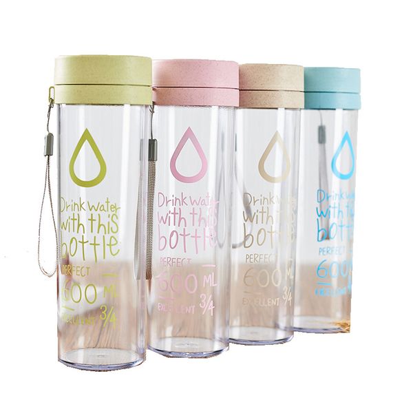 

творческая солома пшеницы handy бутылка для воды простого прозрачного письма чайника пользовательского логотип 4 цвета 601-700ml падение уст