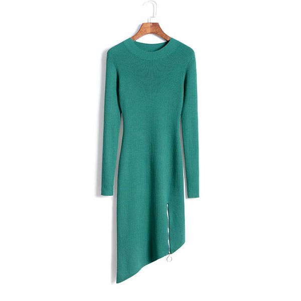 

вадим прямых продаж полное платье женщин плюс размер 65% шерсти вязать платье 2019 новый нерегулярное split zipper long sleeve сумка hip жен, Black;pink