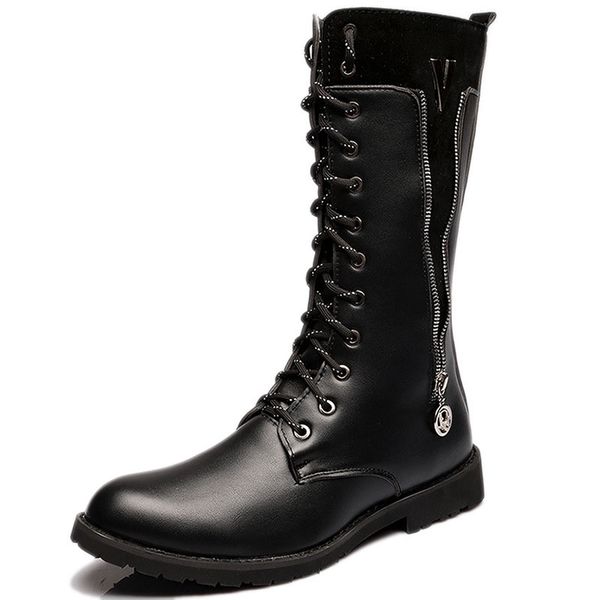 

leather boots men 2020 comfortable fashion boots men shoe, Black