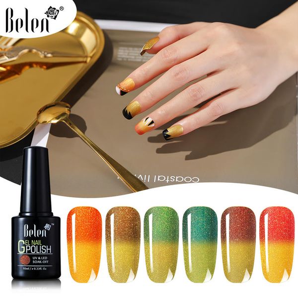 

belen gold shimmer temperature change gel nail polish soak off uv led nail semi permanent gel paint art diy design 10ml, Red;pink