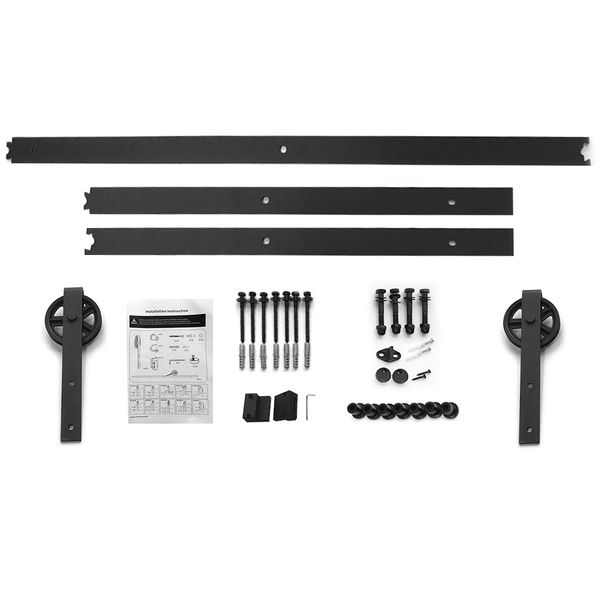 

6ft heavy duty vintage style sliding barn wood door track rail hardware fittings kit superpom big hanging wheels hanger roller